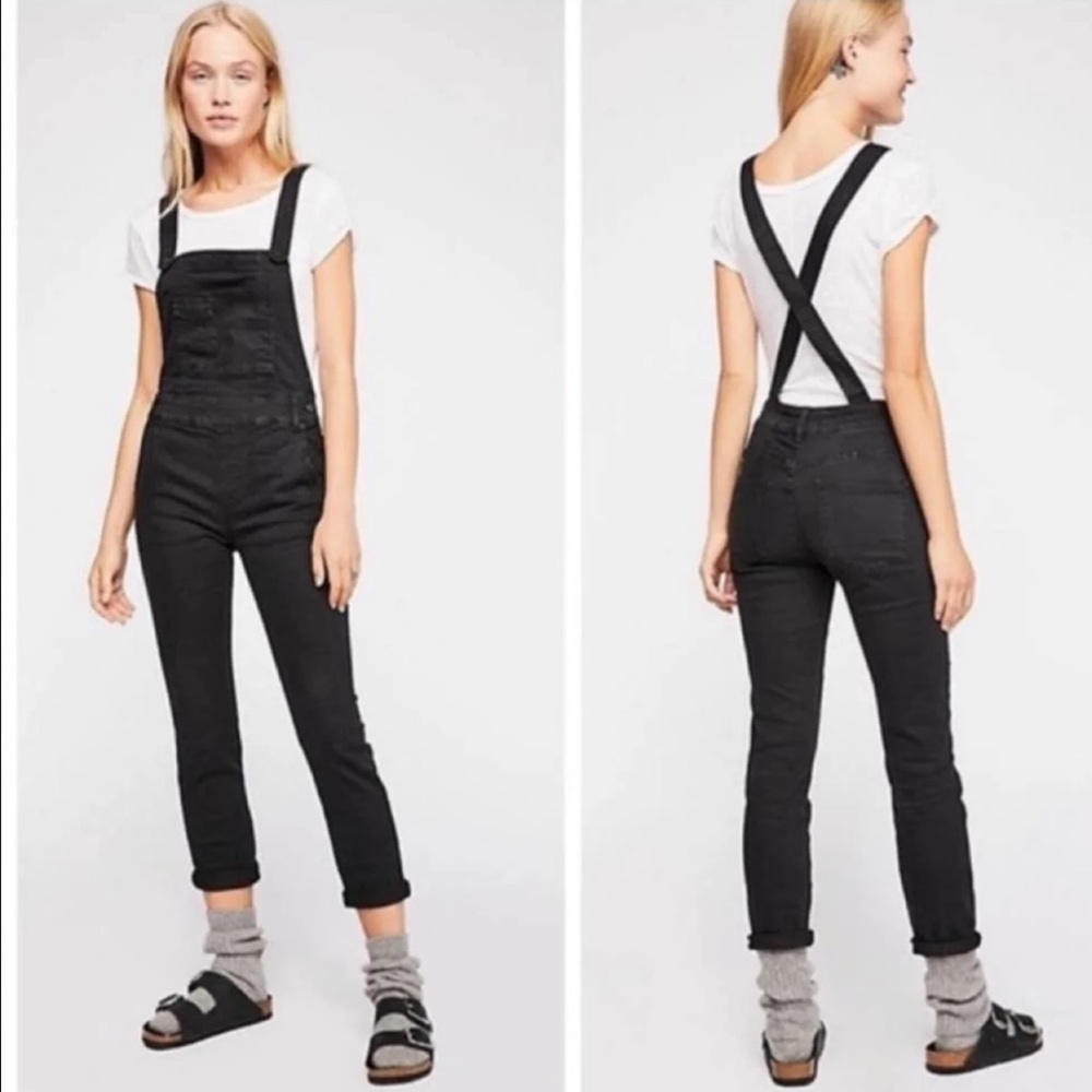 FREE PEOPLE Black Wash Denim Overalls